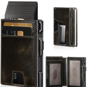 2026 Wallet for Men - Genuine Leather [Slim & Minimalist] RFID Blocking | Smart Pop Up Card Holder Wallets with Money Clip & 2 ID Window, Bifold, Front Pocket, 10-12 Cards Capacity, Magnetic Closure