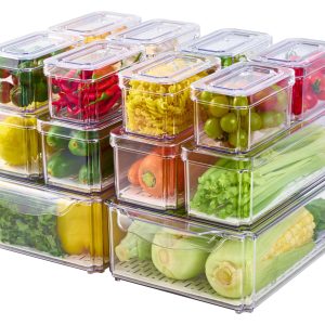 JollyPack Fridge Organizers, Refrigerator Organizer Bins with Lids, 14 Pack | BPA Free, Stackable Fruit Storage Containers, Great for Fridge, Vegetables, Food and Drinks