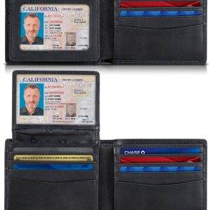 SERMAN BRANDS 2 ID Window Wallet for Men RFID Blocking Leather, Bifold Top Flip, Extra Capacity Travel Wallet
