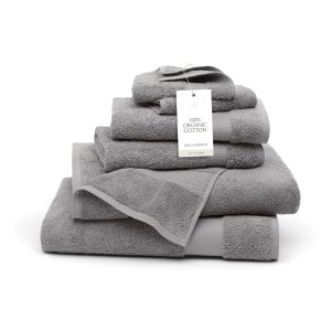 BOLL & BRANCH Plush Bath Towel Set, 6 Pieces, Stone | 2 Bath Towels, 2 Hand Towels & 2 Washcloths - 100% Organic Cotton - Ultra Soft & Luxurious - Quick Absorbing