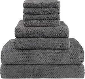 HOMEXCEL 8PK Bath Towel Set, Soft Absorbent, 2 Bath, 2 Hand, 4 Wash, Grey | Light Weight, Quick Drying Towel Set for Bathroom, Gym, Hotel, SPA, Sport, Yoga, Fitness