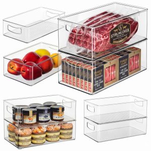 Hudgan 8 Pack Freezer Organizer Bins,Stackable,Clear Bins for Fridge,Pantry | Straight Side, 3 Sizes, 2 XL Storage Container, 3 Large Cabinet Organizer, 3 Medium Storage Drawer
