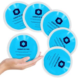 ICEWRAPS 4 inches Round Reusable Ice Packs with Cloth Backing, 5-Pack Blue | Easy to Use Hot and Cold Gel Pack, Flexible Cold Packs, Leak-Resistant, Sensitive Skin Safe, Made in Canada, FSA-HSA Eligible