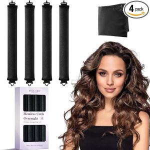 Heatless Curls Overnight Hair Curlers - 4 Pcs No-Heat Curling Rod to Sleep In,Velvet Hair Rollers with Satin Wrap