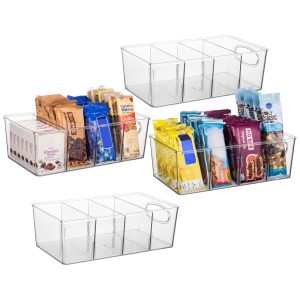 ClearSpace Pantry Organizers and Storage and Cabinet Organizer, 4 Pack | Storage bin with divider for organizing pantry items, food containers, kitchen essentials, and refrigerator storage