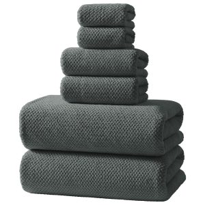 REDKISS Soft 6 Piece Bath Towels Set, 2 Large Bath Towel Sheet, 2 Hand Towels, 2 Washcloths, Highly Absorbent, Quick Dry, Lightweight Towel Sets Collection, Premium Gray Towels for Bathroom, Gym & Spa