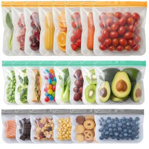 20 Pack Reusable Freezer Bags, Leakproof Reusable Silicone Food Storage Bags BPA Free Contaizers, Snack Sandwich Gallon Bags for Meal Prep, Marinate Meat, Salad Fruit, Veggies, Lunch, Travel, Kitchen