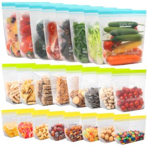 SPLF 24 Pack Reusable Food Storage Bags Dishwasher Microwave Safe | BPA Free Reusable Freezer Bags, Silicone Free Containers for Meal Prep, Fridge Home Kitchen - 8 Gallon 8 Sandwich 8 Snack