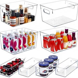 SKTEET Set of 8 Clear Plastic Storage Bins, 4 Large and 4 Small Stackable Storage Containers for Pantry Organization and Kitchen Storage Bins,Home Edit and Cabinet Organizers