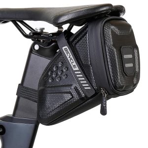 bike saddle bag,EVA hard shell waterproof bike bag, Bike seat bag | Bike pouch 3D Shell for MTB/Road Bike seat bag,Durable Bicycle Saddle Bag with Reflective Strip, Black
