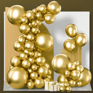 PartyWoo Metallic Gold Balloons 140pcs Different Sizes of 18 12 10 5 Inch | Balloons for Birthday Wedding Anniversary Baby Shower Graduation Retirement Casino Bridal Shower Party Decorations Gold-G101