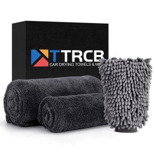 TTRCB 2 Pack Car Drying Towel, 1300 GSM Microfiber Towels for Cars (36" x 24" & 16" x 16"), Car Wash Mitt, Ultra-Absorbent, Streak Free, Car Wash Kit, Car Cleaning Detailing Supplies for SUVs, Trucks