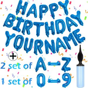 Blue Happy Birthday Balloon Banner Set -16" Foil Letters Balloons | 76pcs Reusable Birthday Decorations Party Supplies, Suitable for Men & Women's Birthday Decorations，Party Backdrop,with Pump