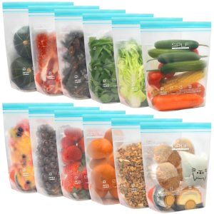 SPLF 12 Pack Reusable Gallon Freezer Bags Dishwasher Microwave Safe | 1 Gallon BPA Free Leakproof Food Storage Bags, Silicone Free Containers for Meal Prep, Fridge Kitchen Organization