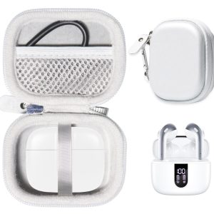 Case for TAGRY X08 Bluetooth Headphones True Wireless Earbuds 60H, mesh Pocket for Charge Cable (White)