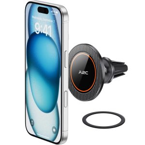 A2C for MagSafe Car Mount, One-Piece Magnetic Phone Holder for Car Vent | No Assembly,17 N54 Magnets,Silicone-Coated Metal Clips,One-Hand Operation,360°Adjustable Vent Phone Holder for Magsafe iPhone