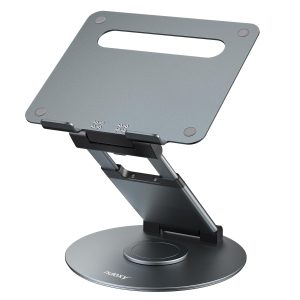 Nulaxy 18" Height Telescopic 360 Rotating Aluminum Laptop Stand Desk, Gray | Ergonomic Computer Holder Riser with Heat-Vent, Standing Desk Converter Holds 22 Lbs for Office Desk Use Fits 10-17" Laptops