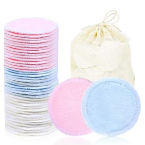 wegreeco 40 Pack Reusable Makeup Remover Pads, Washable Reusable Cotton Rounds Pads for Face, Makeup Remover Cloths for All Skin - (Velour, 3 Color)