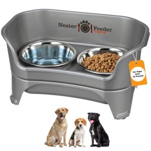 Neater Feeder Express Mess Proof Dog Bowls Elevated for Medium to Large Sized Breed, No Spill Raised Dog Food Bowl Stand, Stainless Steel Food and Water Bowl Set, Pet Dish Feeding Station, Grey
