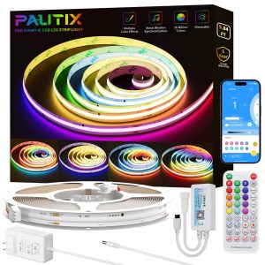 PAUTIX RGB Smart IC COB LED Strip Light Addressable 9.84ft/3m,UL-Listed DC24V Color Chasing Strip Light Multicolor Flexible Tape Lights Kit with Remote,for Cabinets,TV,Bedroom,Party DIY Decoration