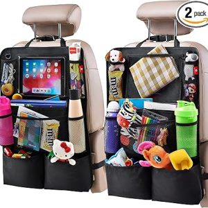 Helteko Backseat Car Organizer, Kick Mats Back Seat Protector with Touch Screen Tablet Holder, Back Seat Organizer for Kids, Travel Accessories with 9 Storage Pockets 2 Pack, Black