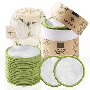 GREENZLA Reusable Makeup Remover Pads | 20 Pack | Bamboo Cotton Rounds | All skin types | 1,000+ uses | Mesh laundry bag & storage box | Exfoliating & cleansing