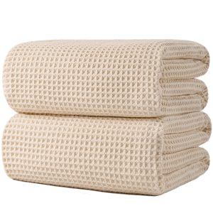 POLYTE 430 GSM Poly Blend Microfiber Waffle Bath Sheet XL Set, 35x70 in | 2 Pack, Oversize, Lint Free, Quick Dry
