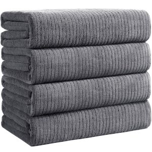 4 Pack Bath Towels Set 35 x 70in Extra Large, Ultra Soft Microfiber | Luxury Thick High Absorbent and Quick Dry Bath Sheet for Bathroom, Beach, Yoga, Sport,SPA, Fitness, Grey