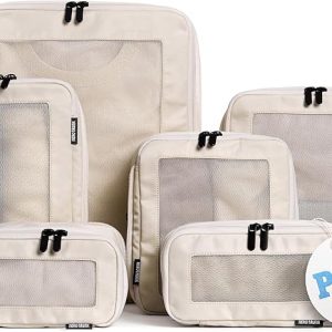 Aerotrunk Compression Packing Cubes for Travel, 6-Pack, Beige | Solves overpacking, 6-Piece set fits most suitcases, 50% Space savings, Compression luggage organizer bags