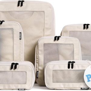 Aerotrunk Compression Packing Cubes for Travel, 6-Pack, Beige | Solves overpacking, 6-Piece set fits most suitcases, 50% Space savings, Compression luggage organizer bags