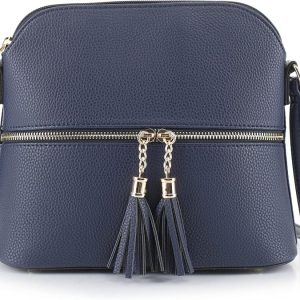 SG SUGU Lunar Lightweight Medium Dome Crossbody Bag Shoulder Bag with Tassel | Zipper Pocket | Adjustable Strap