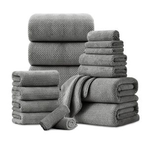 18 Piece Microfiber Bath Towels Set - 6 Bath Sheets,6 Hand Towels And 6 Washcloths,Soft Family Towels,Highly Absorbent Bathroom Towel,Quick Dry Shower Towel Luxury Towels For Hotel Spa Dorm-Dark Gray