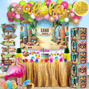 180 Pc Luau Party Decorations Set – Hawaiian Birthday Party Decorations | 2025 Family Choice Award winner – backdrop, balloons, tiki boxes, table skirt, toppers, umbrellas, straws, signs & much more