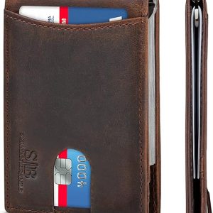 SERMAN BRANDS RFID Blocking Slim Bifold Genuine Leather Minimalist Front Pocket Wallets for Men with Money Clip Thin Mens