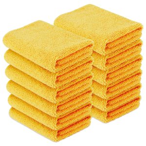 Amazon Basics Microfiber Car Drying Towels, Highly Absorbent, Lint Free, Scratch Free, Ultra-Soft, Car Detailing, Buffing and Polishing, 16" x 16", Yellow, 12-Pack